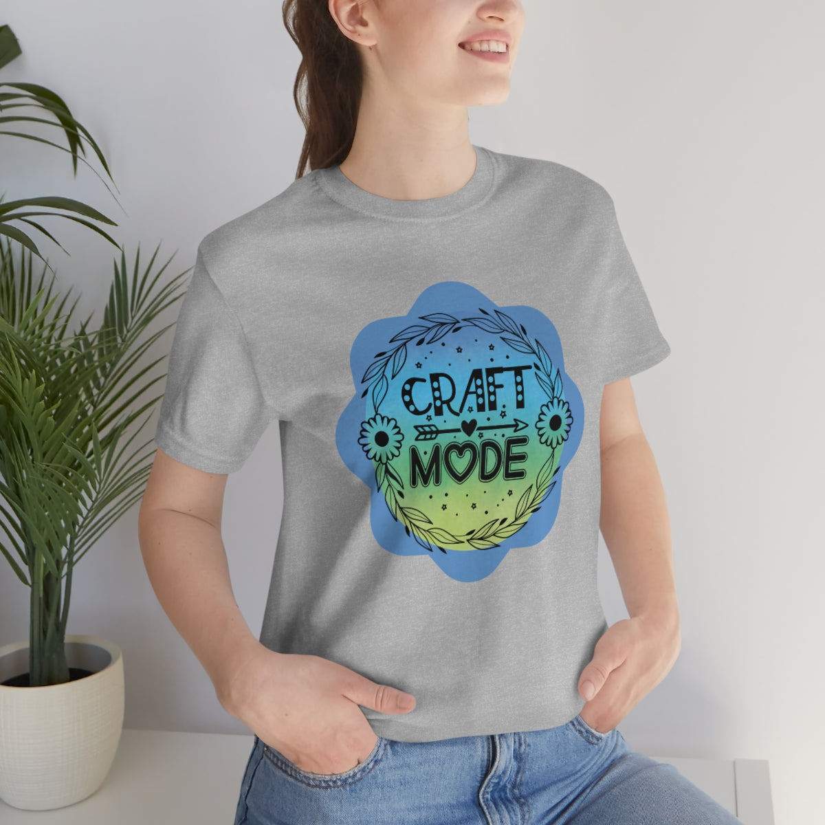 Craft Mode Blue Doodle Flower Unisex Jersey Short Sleeve Tee S-3XL