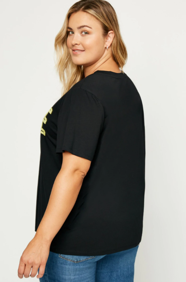 Tara Plus Black Fuzzy Love T-Shirt 1X-3X