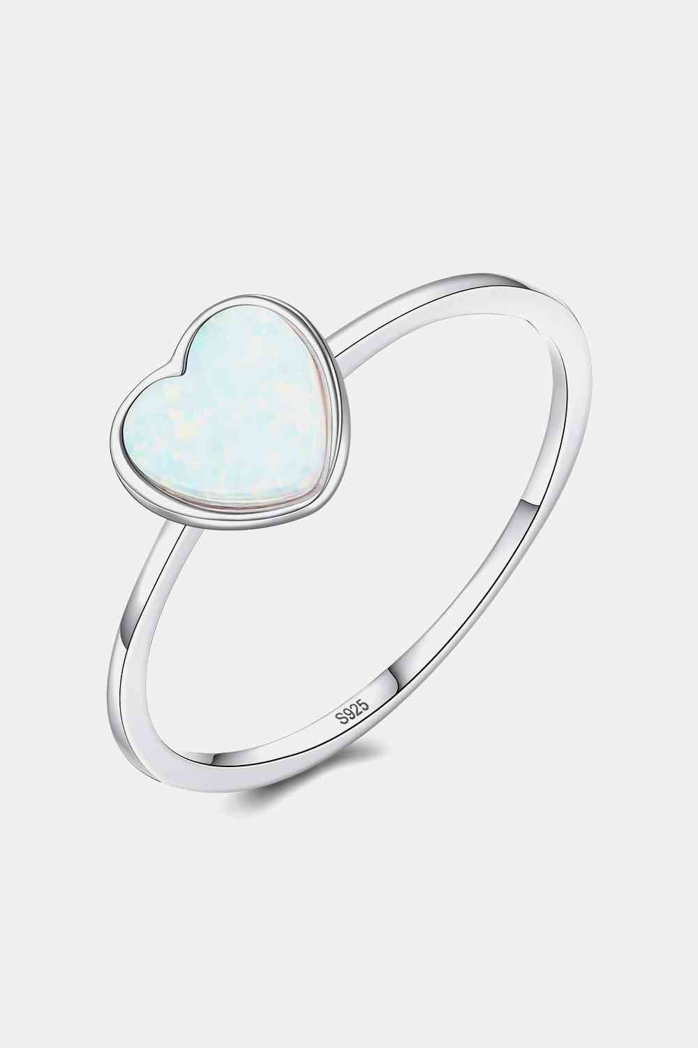 Opal Heart Sterling Silver Ring
