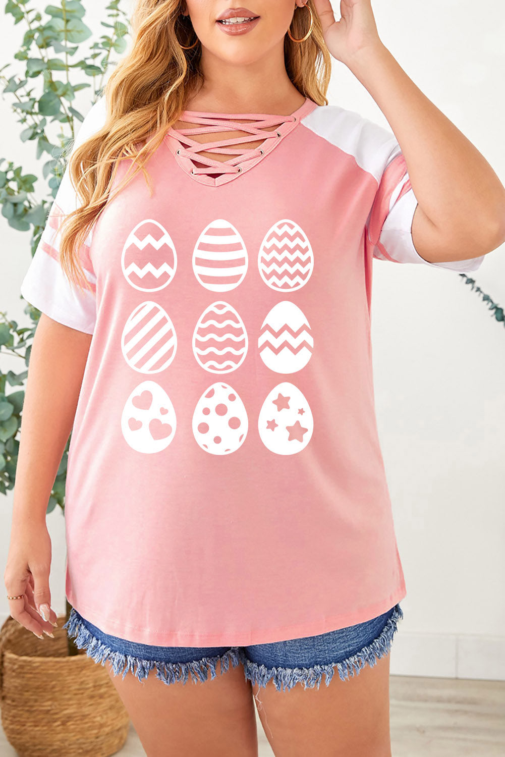 Plus Easter Egg Graphic Crisscross Ragland Tee 1XL-5XL