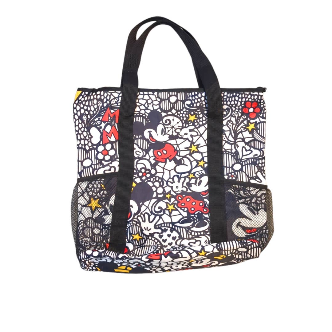 DISNEY Mickey Minnie Mouse Large Zip Top Tote with Mesh Side Pockets