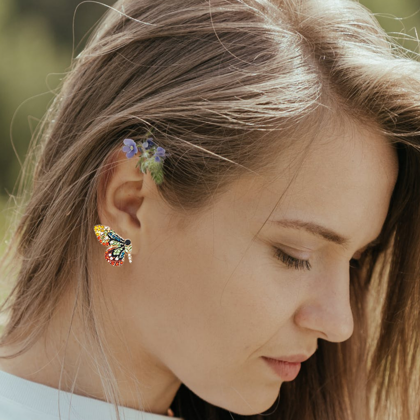 Butterfly Earrings with Colorful Crystals