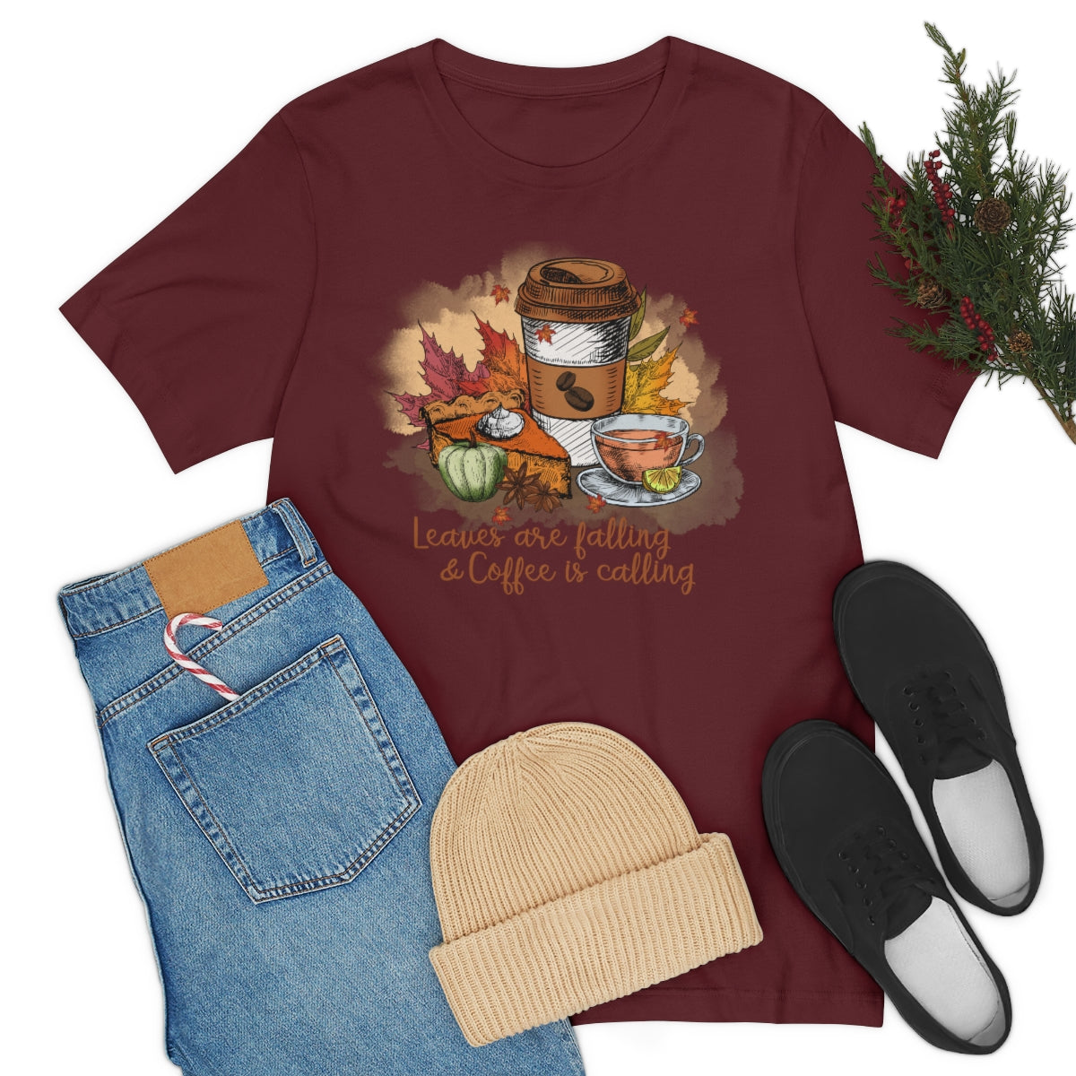 Leaves are Falling and Coffee is Calling Fall Unisex Jersey Short Sleeve Tee S-3XL