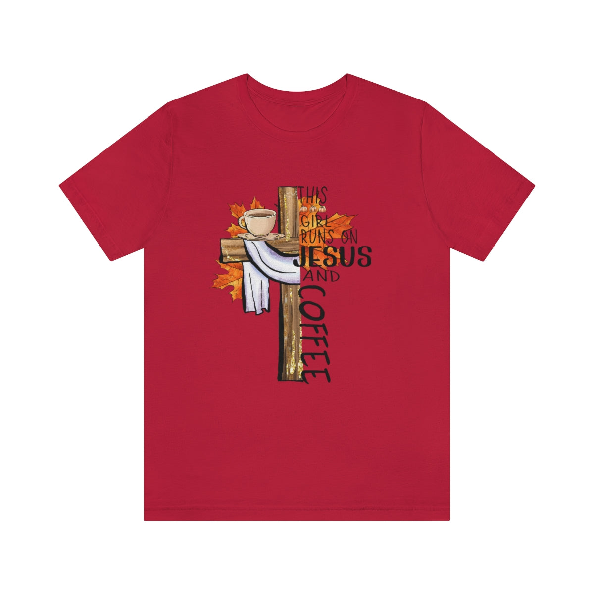 This Girl Runs on Jesus and Coffee Fall Unisex Jersey Short Sleeve Tee S-3XL