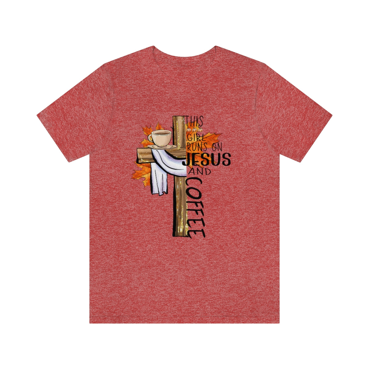 This Girl Runs on Jesus and Coffee Fall Unisex Jersey Short Sleeve Tee S-3XL