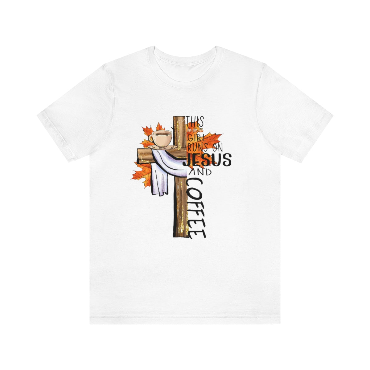 This Girl Runs on Jesus and Coffee Fall Unisex Jersey Short Sleeve Tee S-3XL
