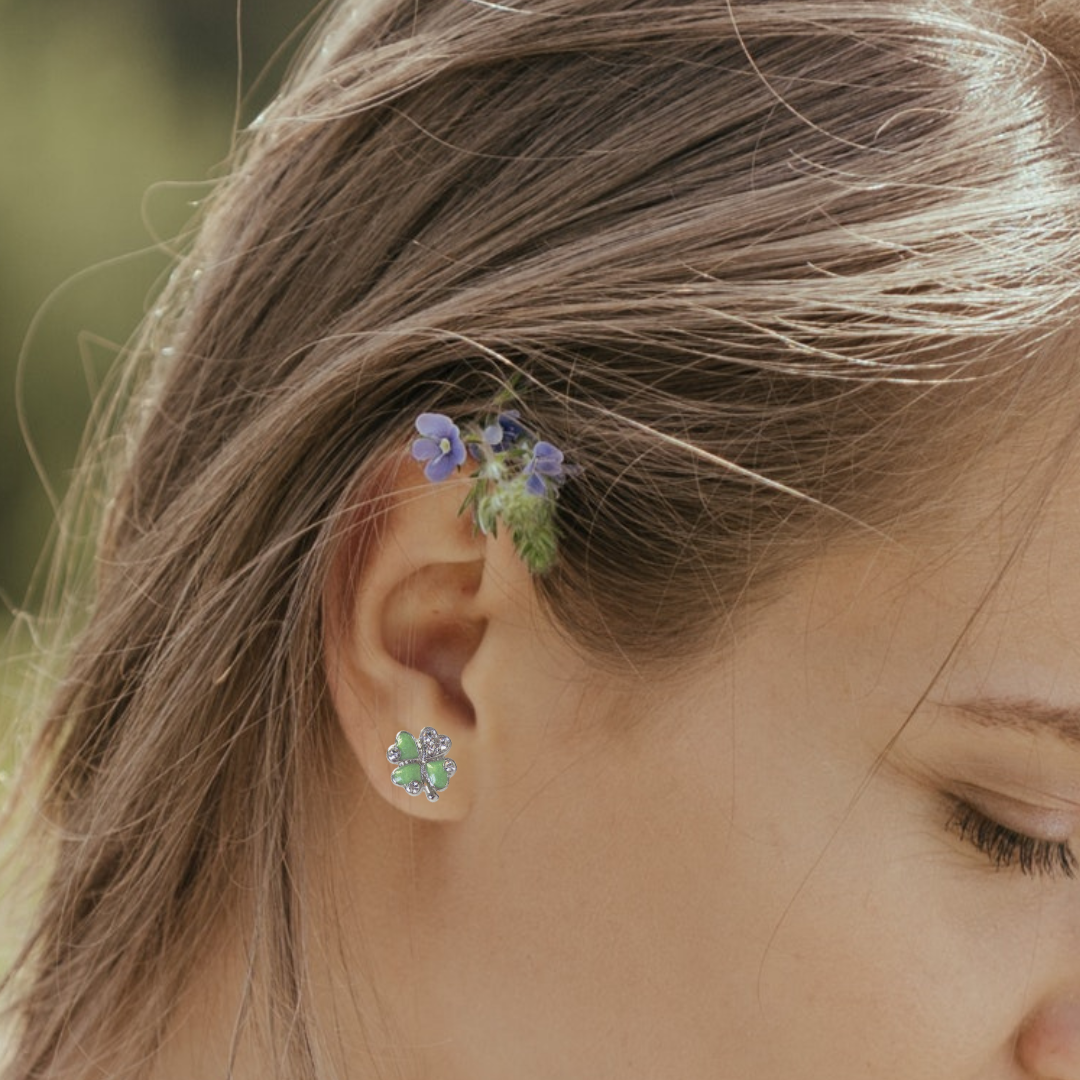 St. Patrick's Day Four Leaf Clover Sparkle Earrings