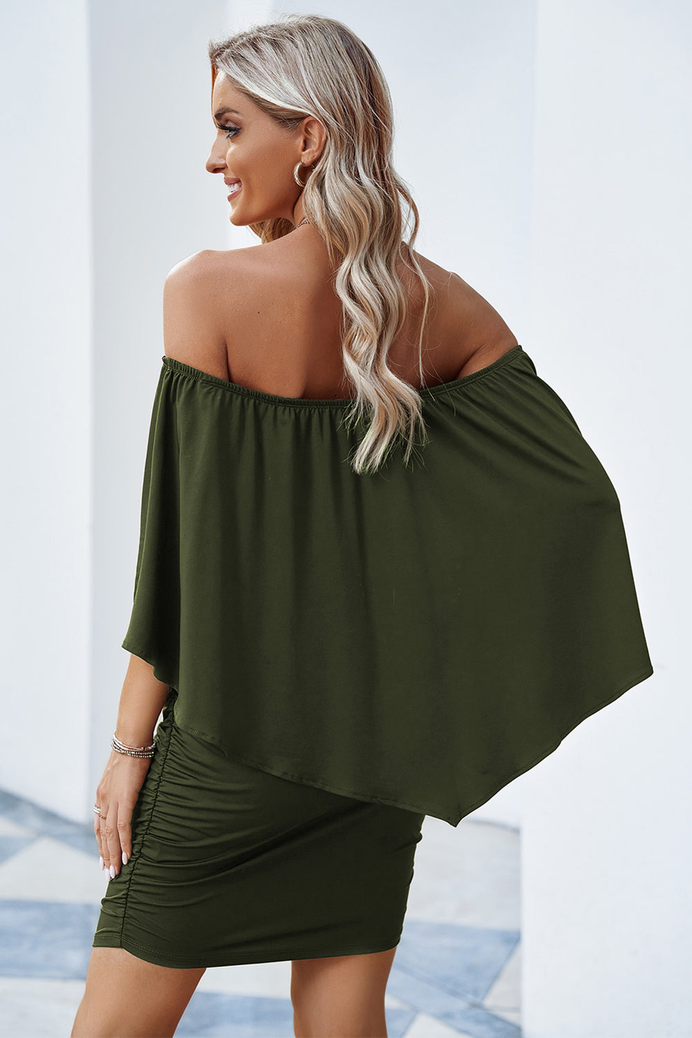 Analise Cloak Style Off-Shoulder Layered Dress Small-3XL