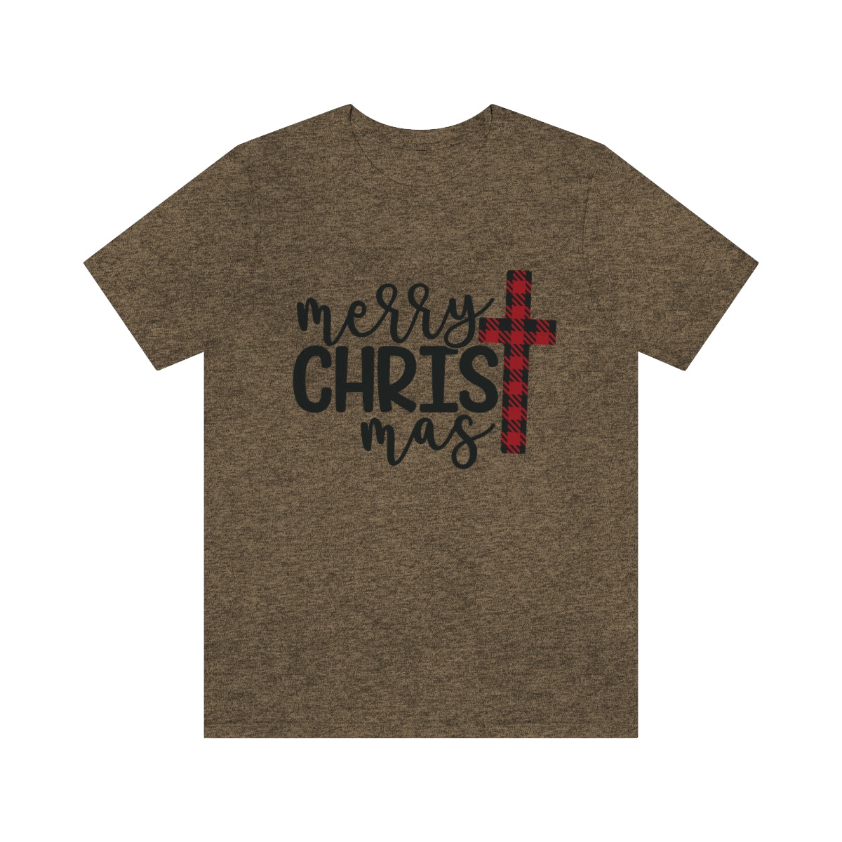 Merry Christmas with Buffalo Plaid Cross Short Sleeve Tee S-3XL