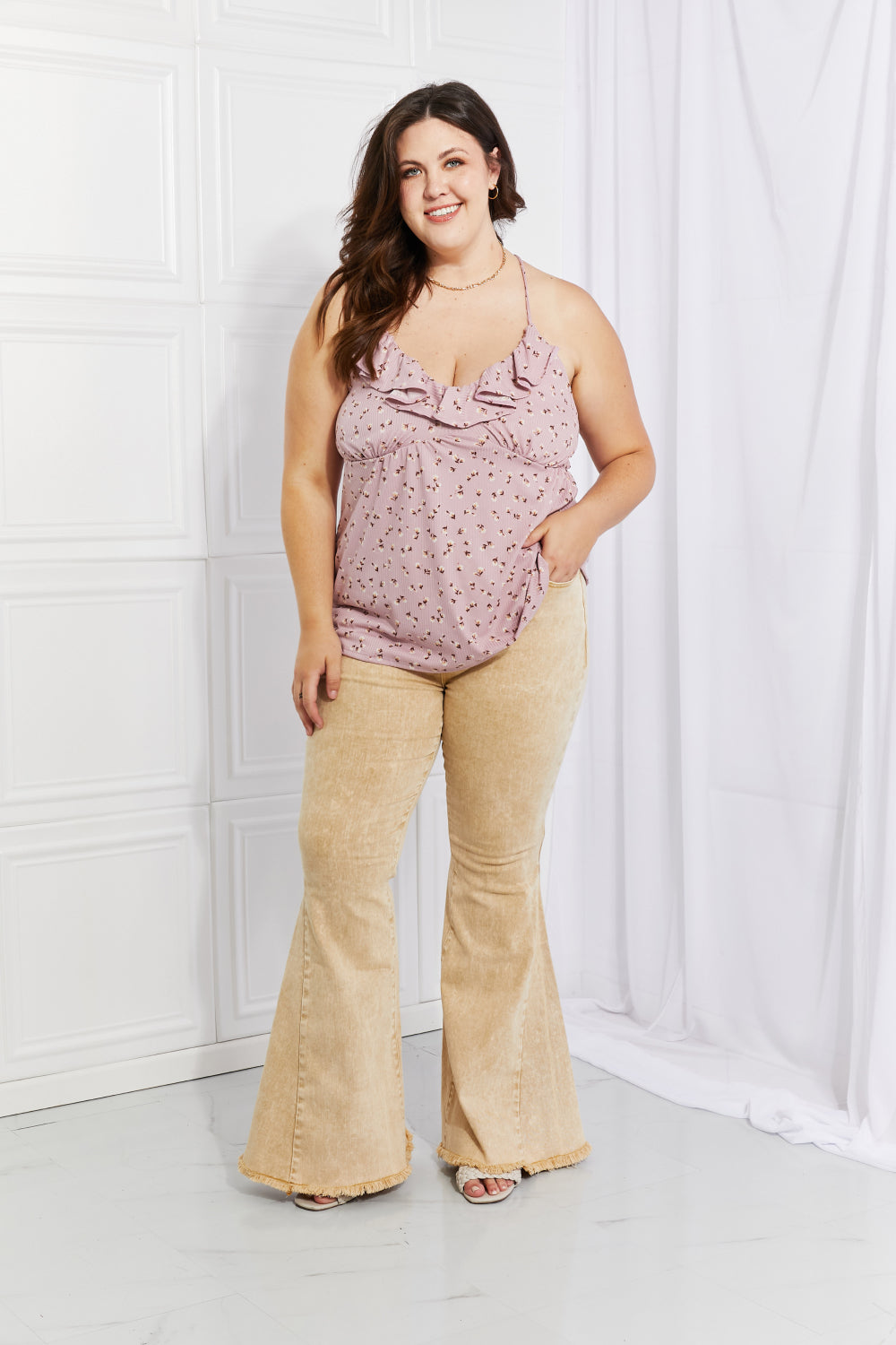 Felicity Taste of Spring Ruffle Sleeveless Top Small-3XL