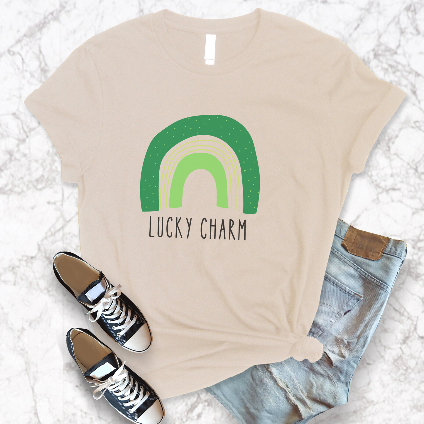 Lucky Charm Green Boho Rainbow St. Patrick's Day Unisex Jersey Short Sleeve Tee Small-3XL