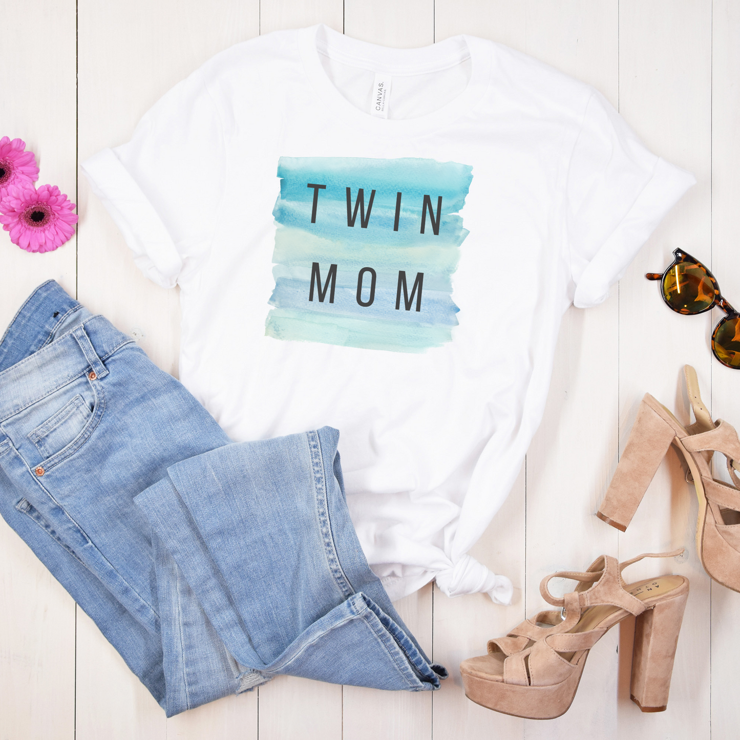 Twin Mom Watercolor Blue Unisex Jersey Short Sleeve Tee Small-3XL Mother of Multiples, Gift for Mom