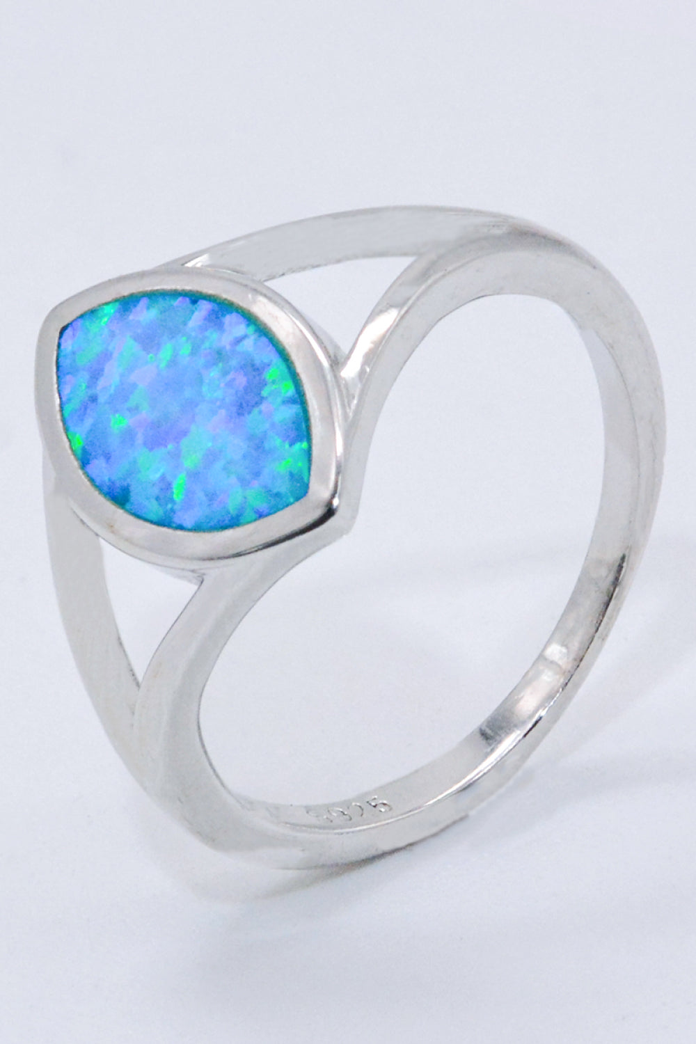 Australian Opal Sterling Silver Split Shank Ring