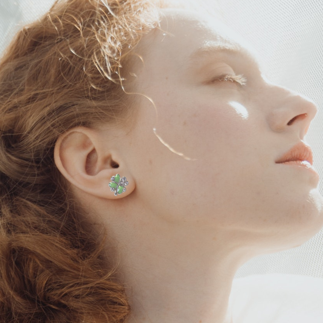 St. Patrick's Day Four Leaf Clover Sparkle Earrings