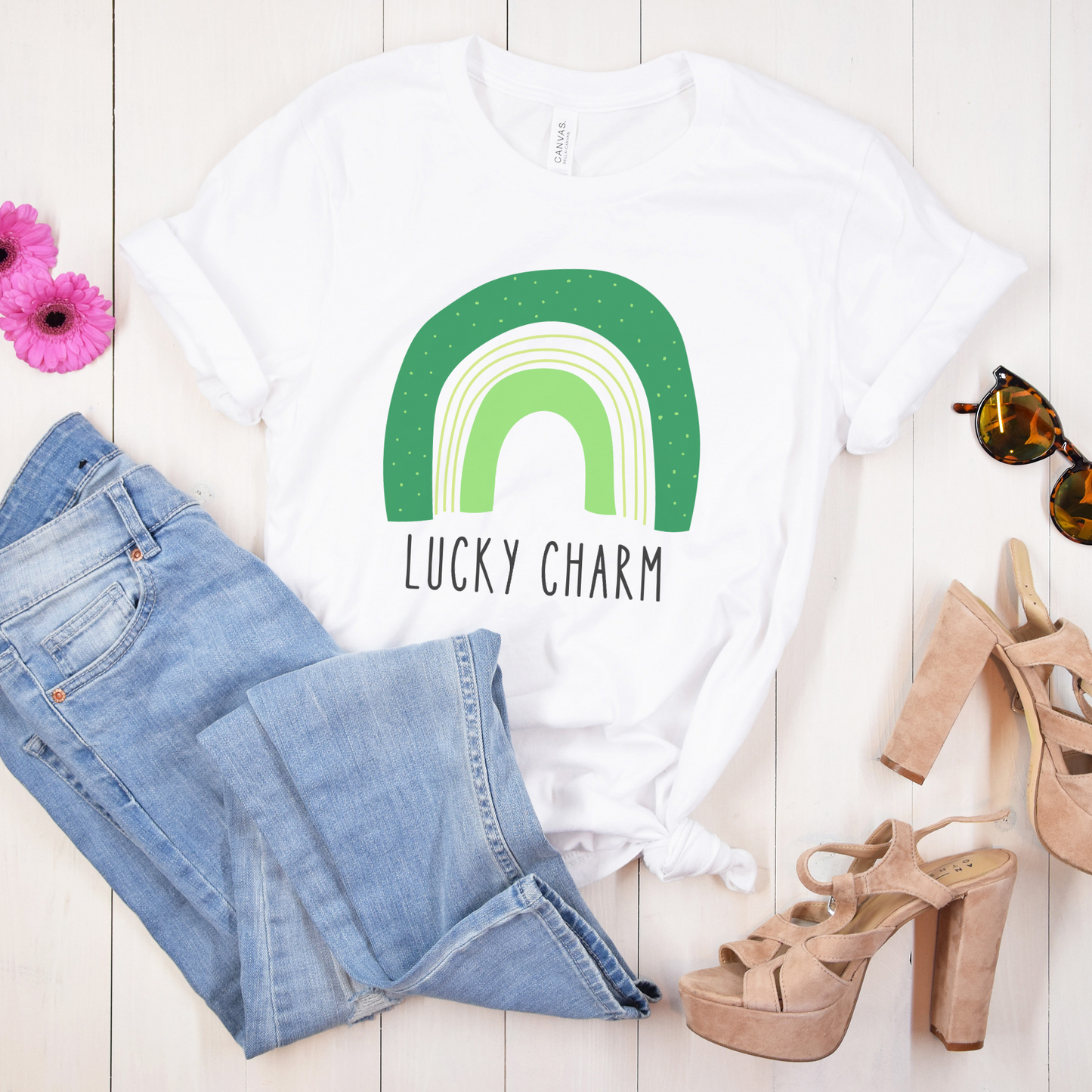 Lucky Charm Green Boho Rainbow St. Patrick's Day Unisex Jersey Short Sleeve Tee Small-3XL