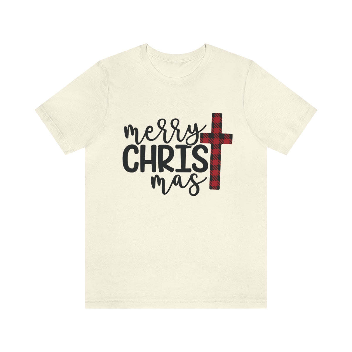 Merry Christmas with Buffalo Plaid Cross Short Sleeve Tee S-3XL