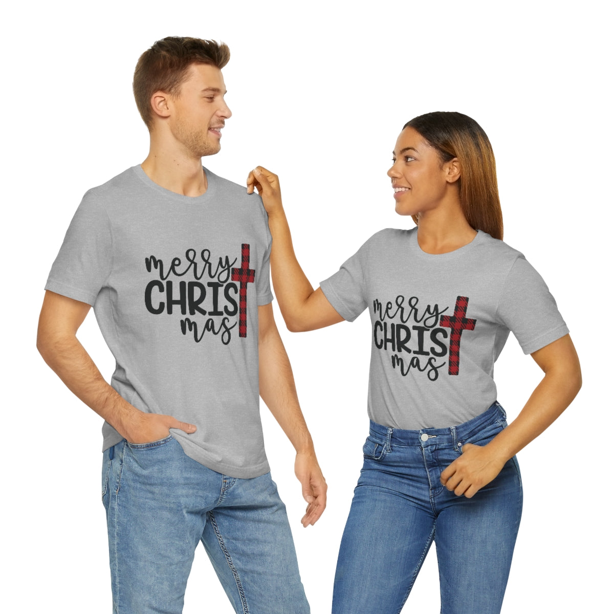 Merry Christmas with Buffalo Plaid Cross Short Sleeve Tee S-3XL