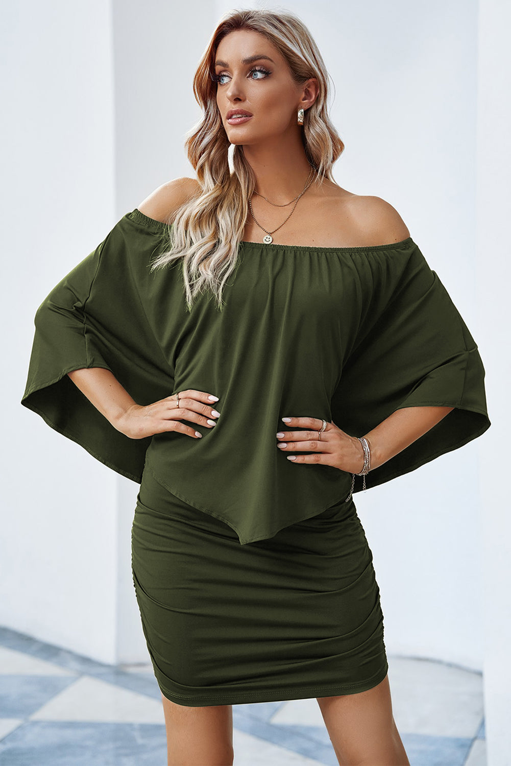 Analise Cloak Style Off-Shoulder Layered Dress Small-3XL