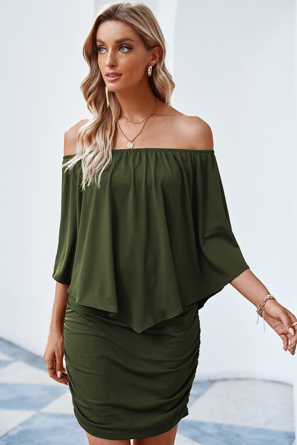 Analise Cloak Style Off-Shoulder Layered Dress Small-3XL