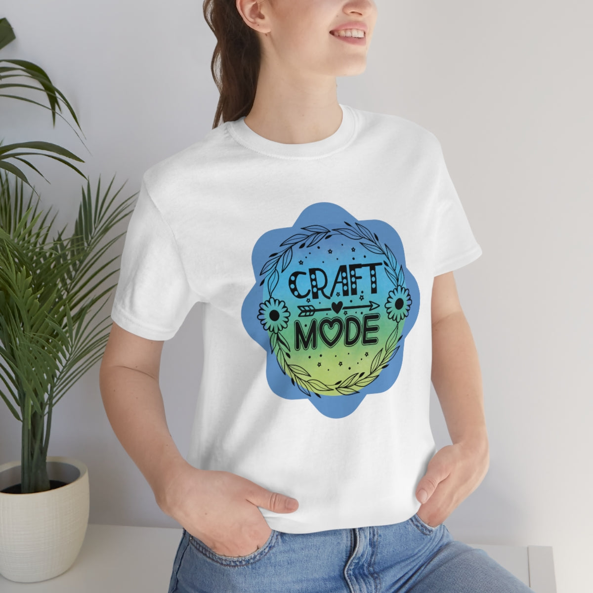 Craft Mode Blue Doodle Flower Unisex Jersey Short Sleeve Tee S-3XL