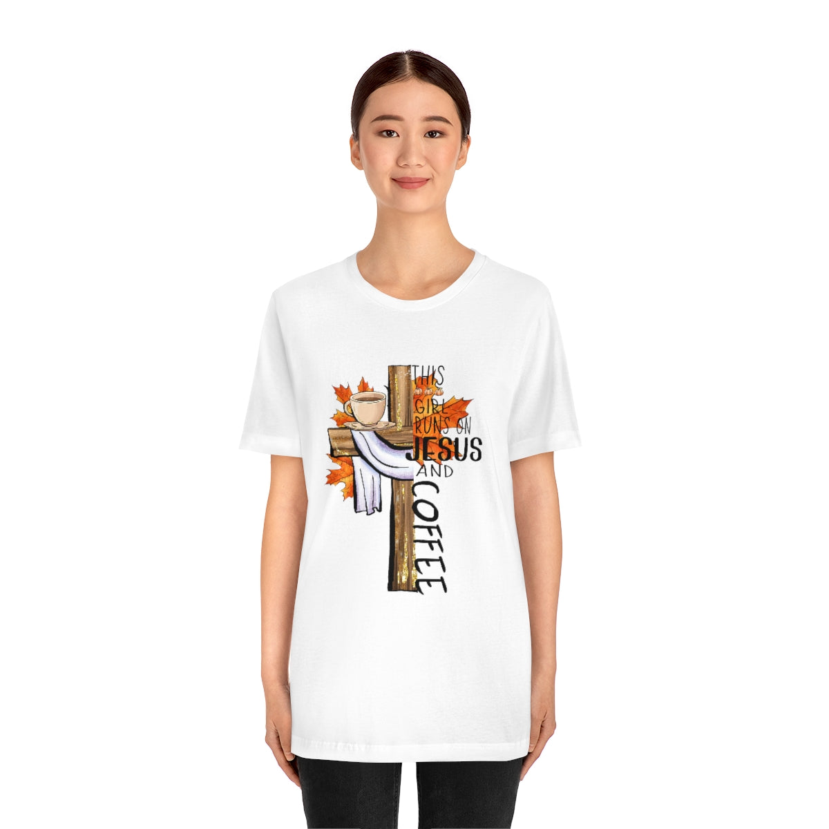 This Girl Runs on Jesus and Coffee Fall Unisex Jersey Short Sleeve Tee S-3XL