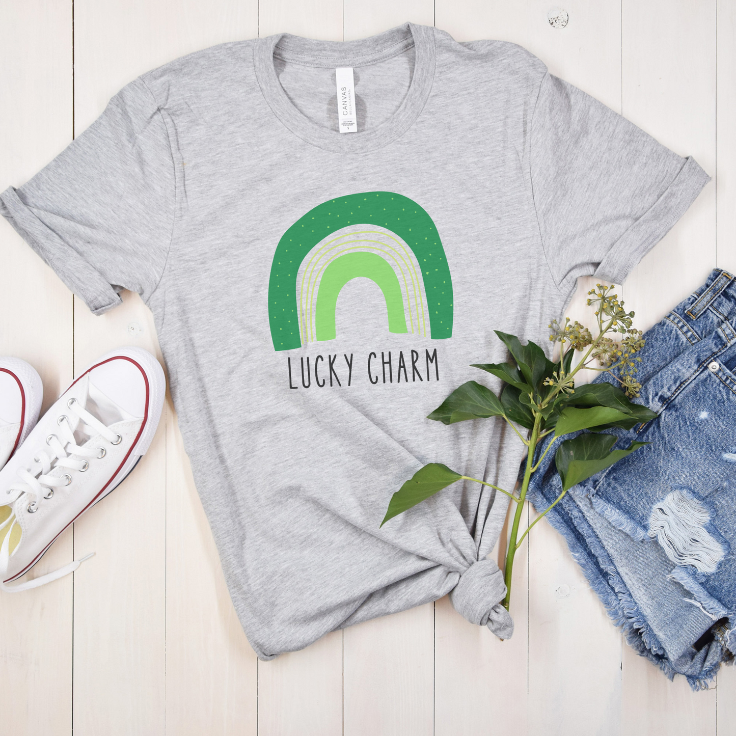 Lucky Charm Green Boho Rainbow St. Patrick's Day Unisex Jersey Short Sleeve Tee Small-3XL