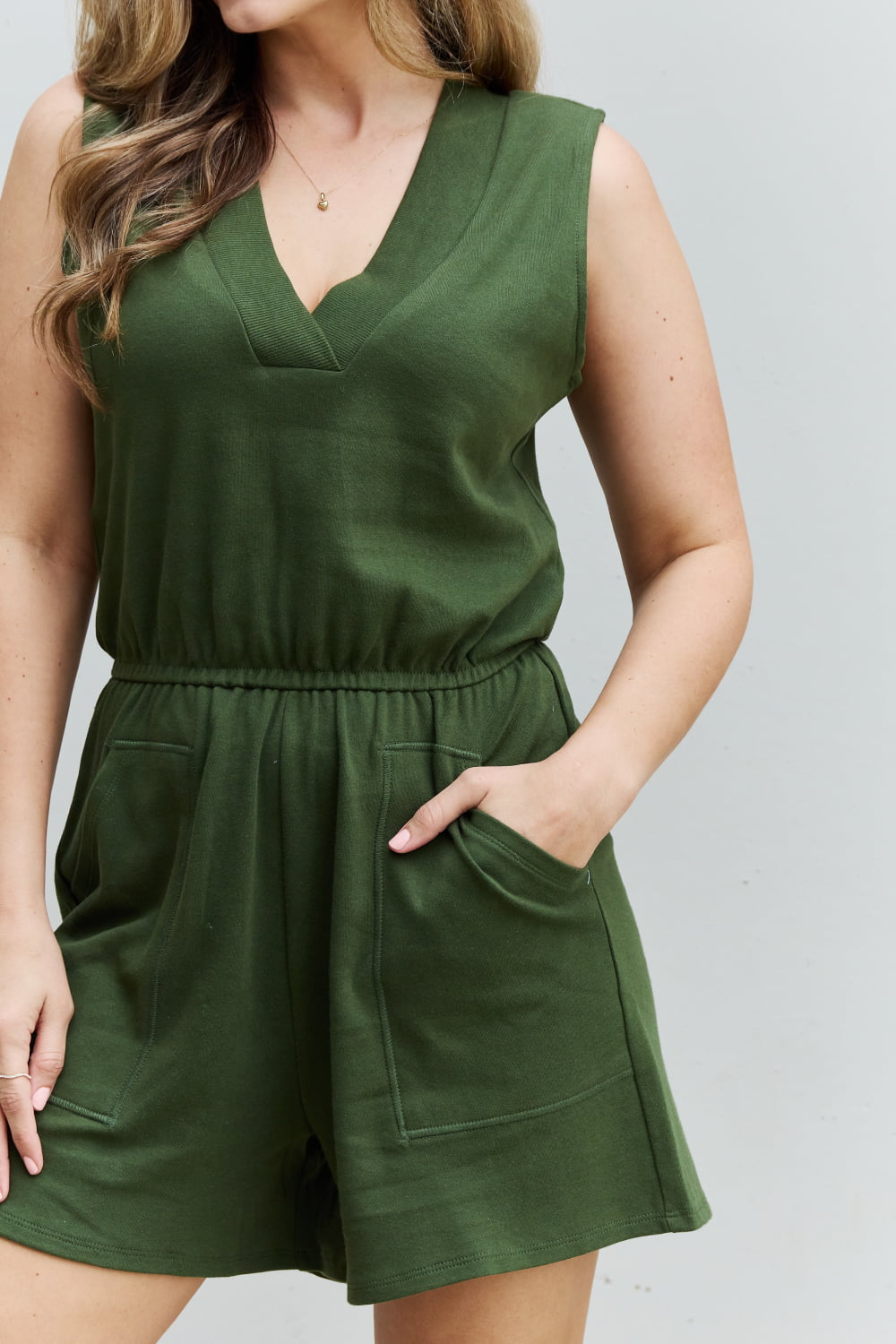 Forever Yours V-Neck Sleeveless Romper in Army Green S-3XL