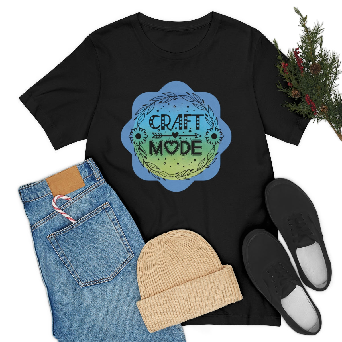 Craft Mode Blue Doodle Flower Unisex Jersey Short Sleeve Tee S-3XL