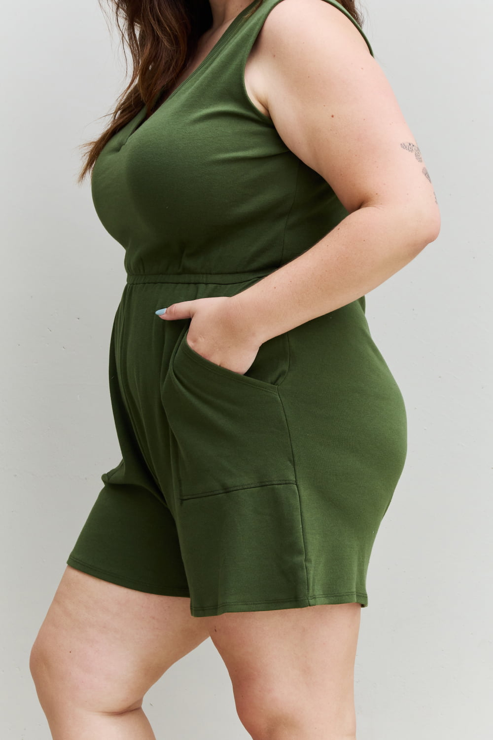 Forever Yours V-Neck Sleeveless Romper in Army Green S-3XL