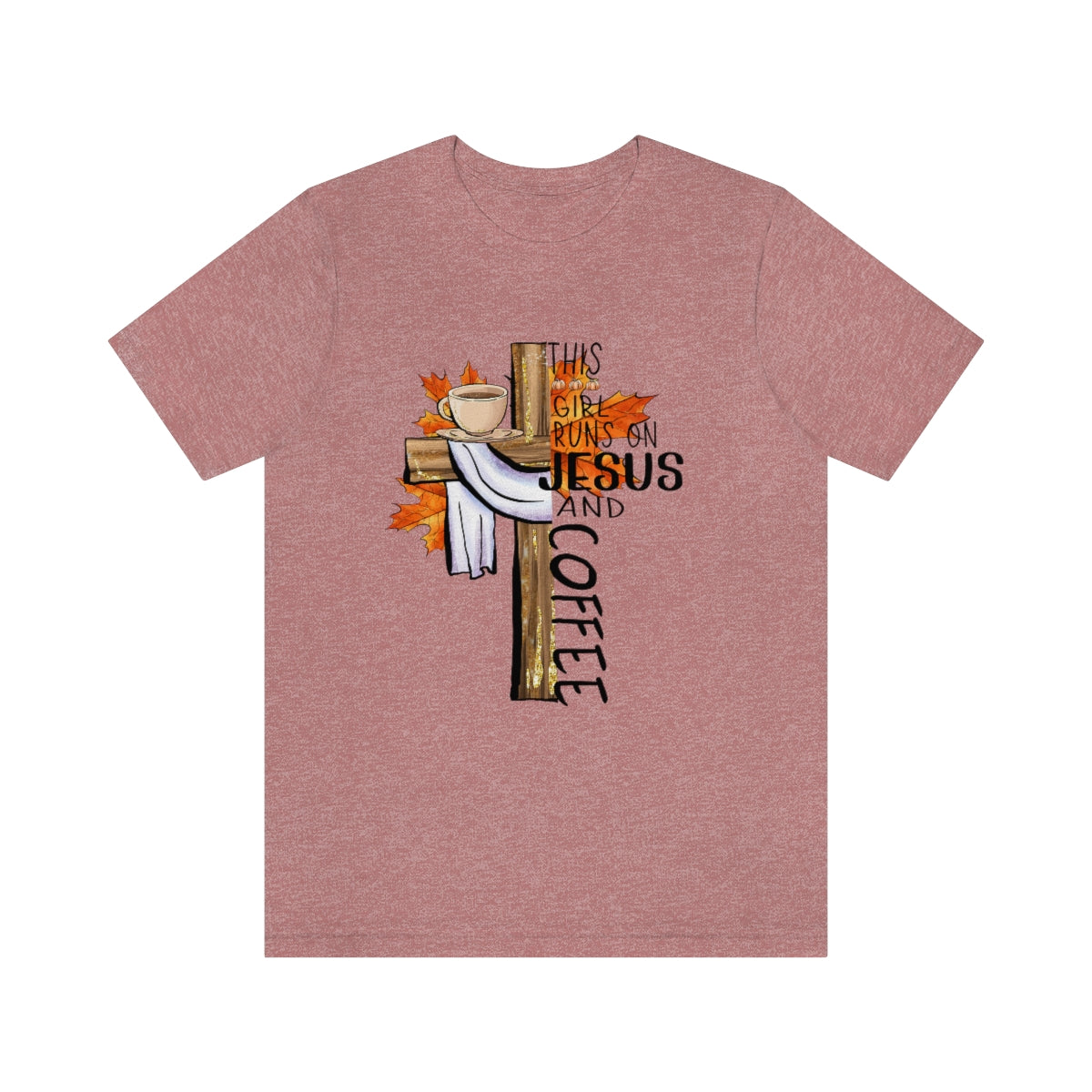 This Girl Runs on Jesus and Coffee Fall Unisex Jersey Short Sleeve Tee S-3XL