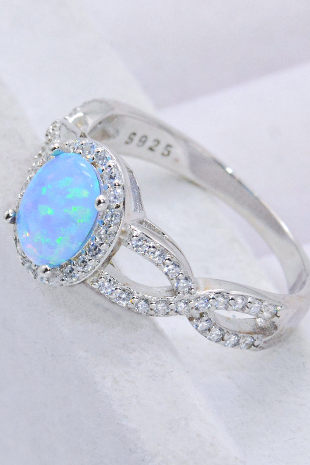 Australian Opal Sterling Silver Halo Ring