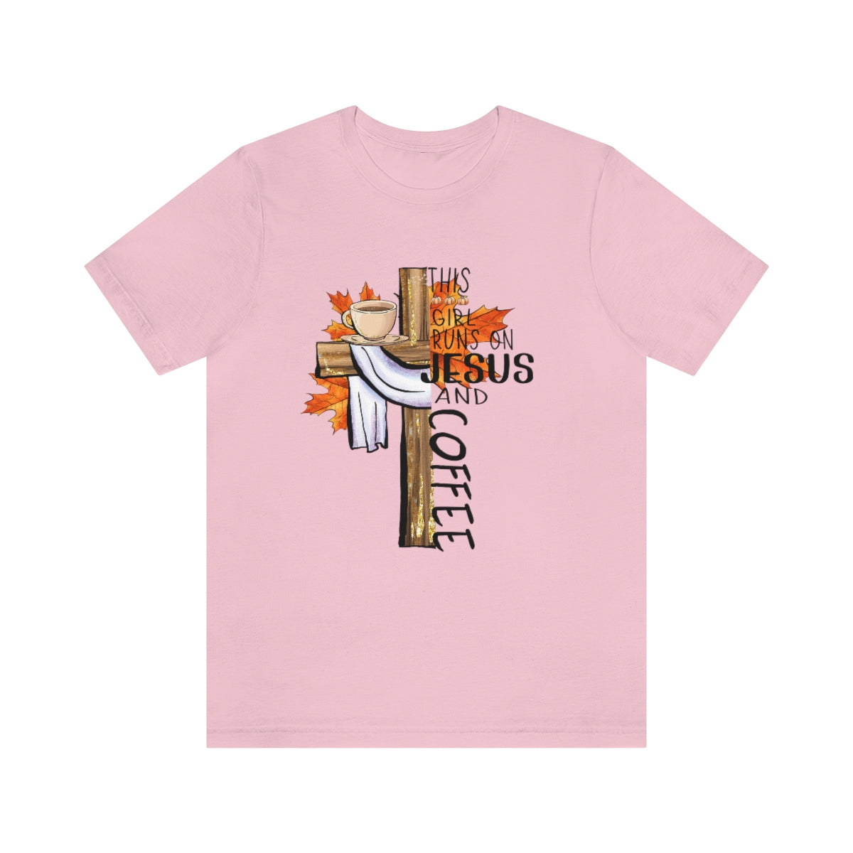 This Girl Runs on Jesus and Coffee Fall Unisex Jersey Short Sleeve Tee S-3XL