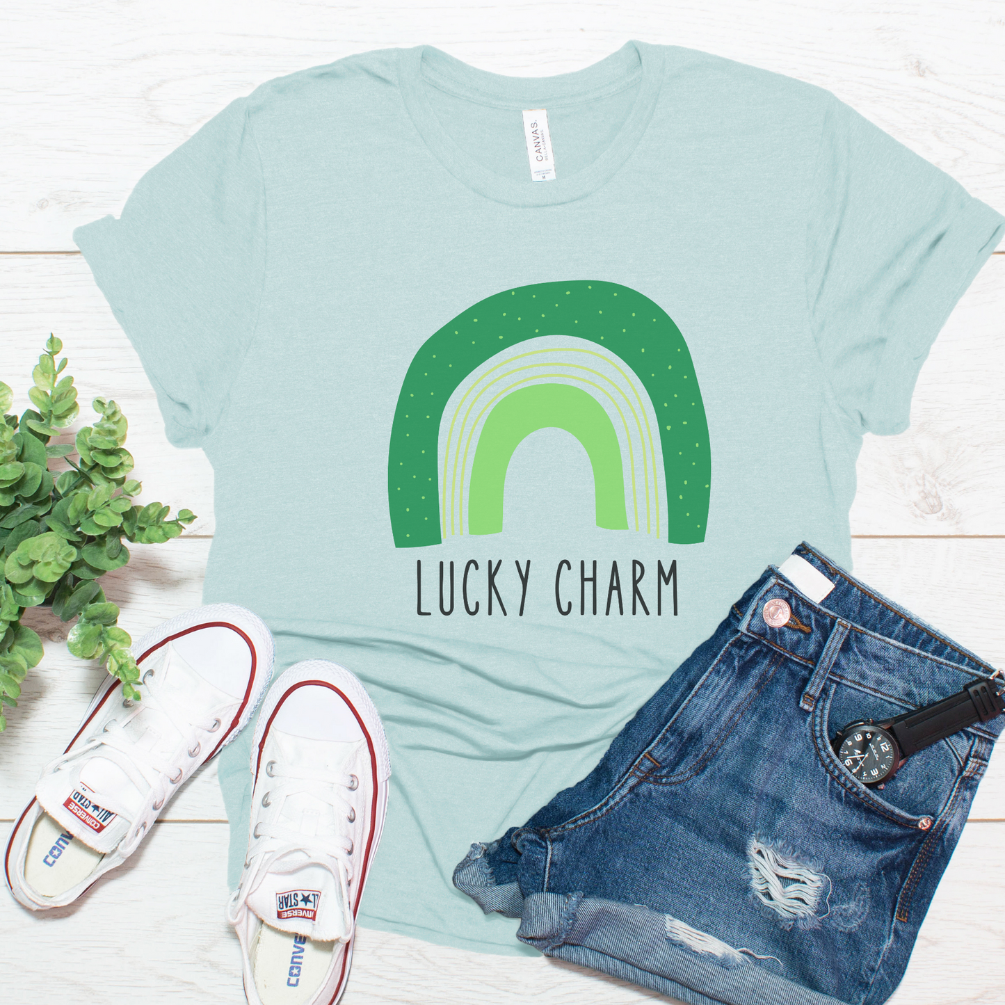 Lucky Charm Green Boho Rainbow St. Patrick's Day Unisex Jersey Short Sleeve Tee Small-3XL