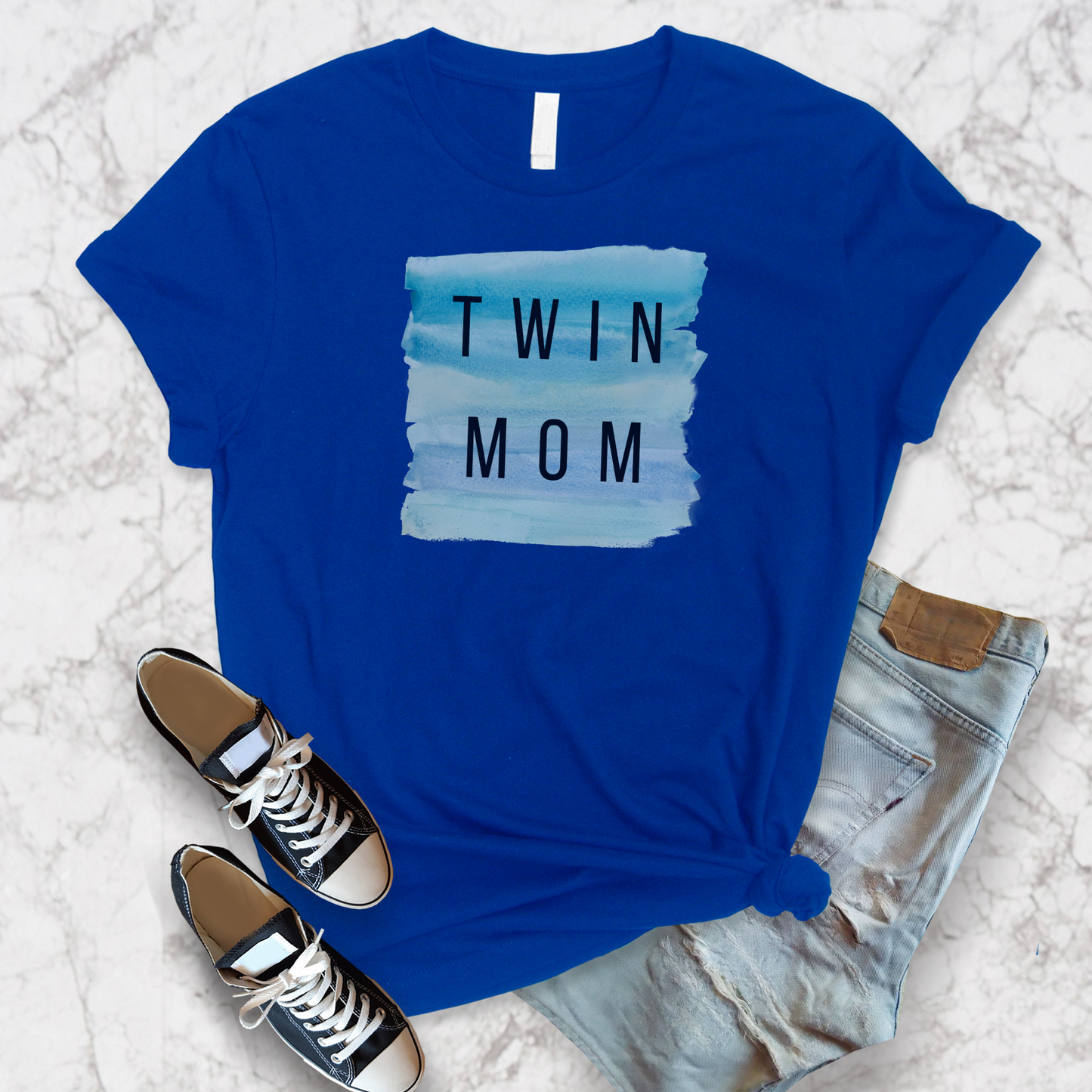 Twin Mom Watercolor Blue Unisex Jersey Short Sleeve Tee Small-3XL Mother of Multiples, Gift for Mom
