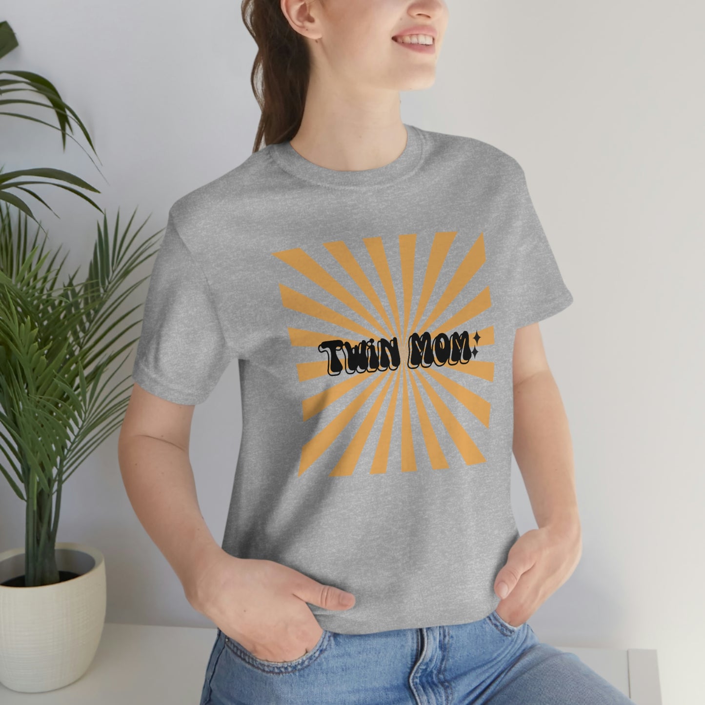 Retro Style Twin Mom Orange Burst Unisex Jersey Short Sleeve Tee Small-3XL