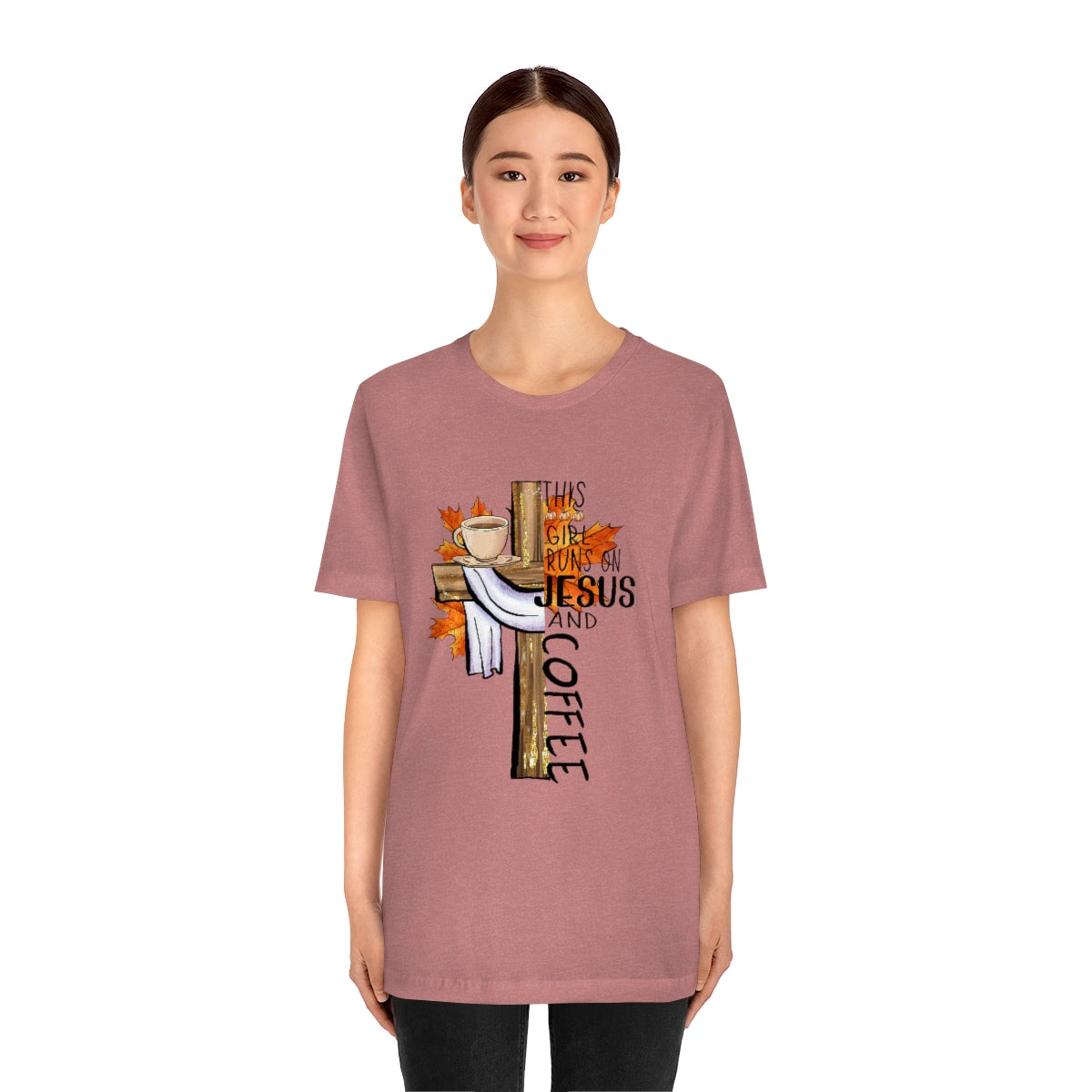 This Girl Runs on Jesus and Coffee Fall Unisex Jersey Short Sleeve Tee S-3XL