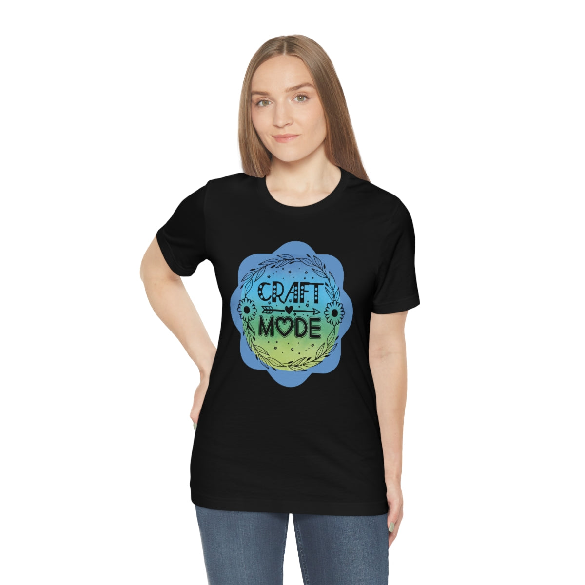 Craft Mode Blue Doodle Flower Unisex Jersey Short Sleeve Tee S-3XL
