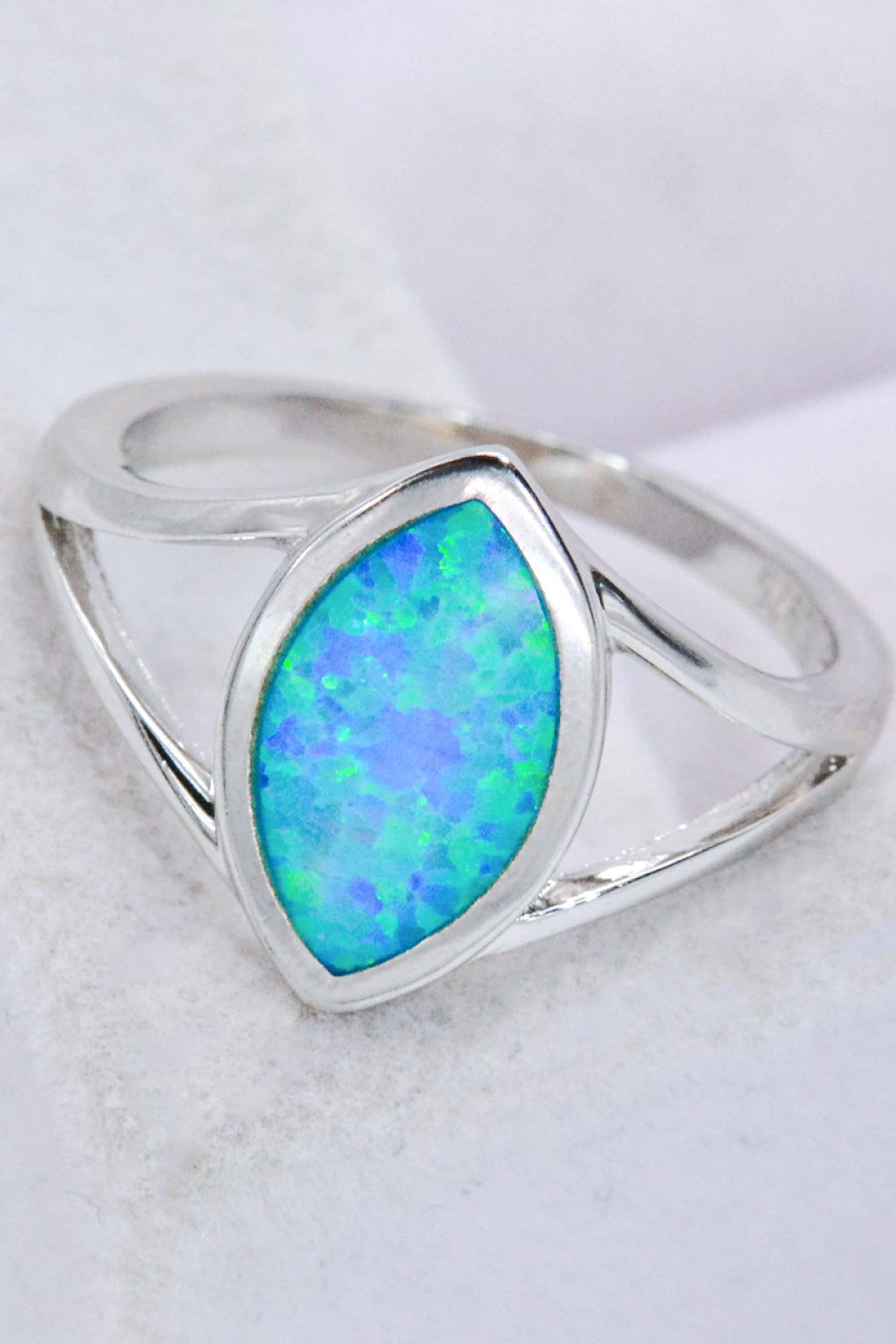 Australian Opal Sterling Silver Split Shank Ring