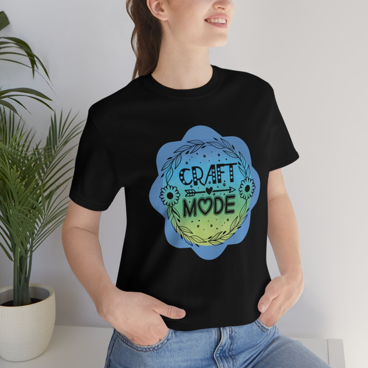 Craft Mode Blue Doodle Flower Unisex Jersey Short Sleeve Tee S-3XL