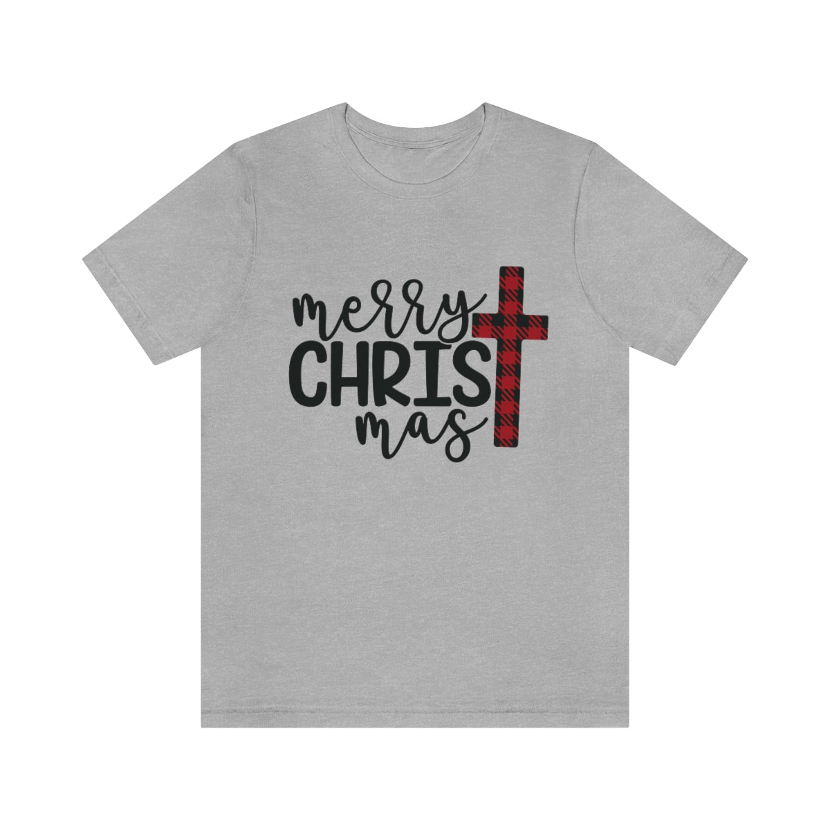 Merry Christmas with Buffalo Plaid Cross Short Sleeve Tee S-3XL