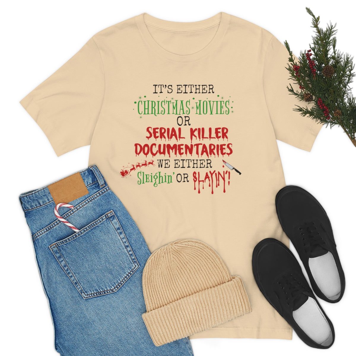 Christmas Movie Sleighin' or Slayin' Unisex Jersey Short Sleeve Tee S-3XL