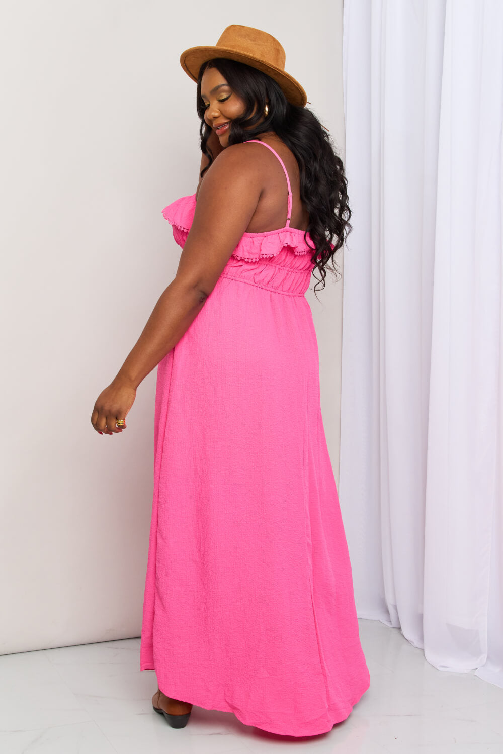 What In Carnation Full Size Shirred Sleeveless Dress Small-3X