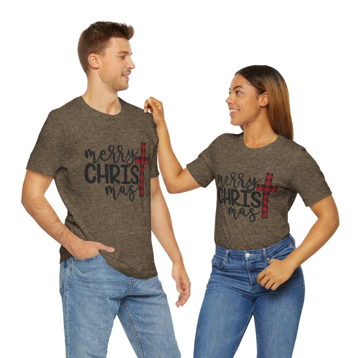 Merry Christmas with Buffalo Plaid Cross Short Sleeve Tee S-3XL