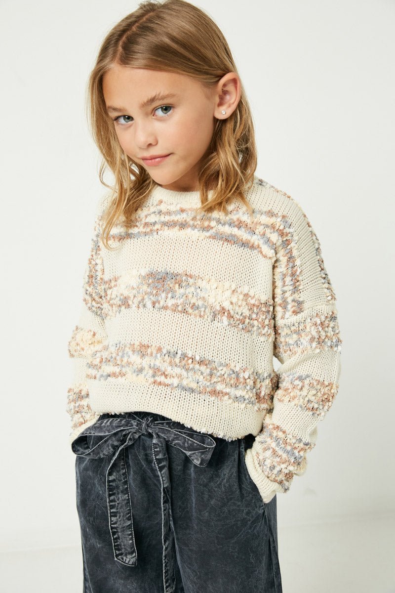 Poppy Popcorn Striped Crew Neck Sweater Girls S-XL
