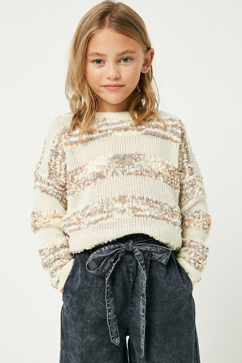 Poppy Popcorn Striped Crew Neck Sweater Girls S-XL