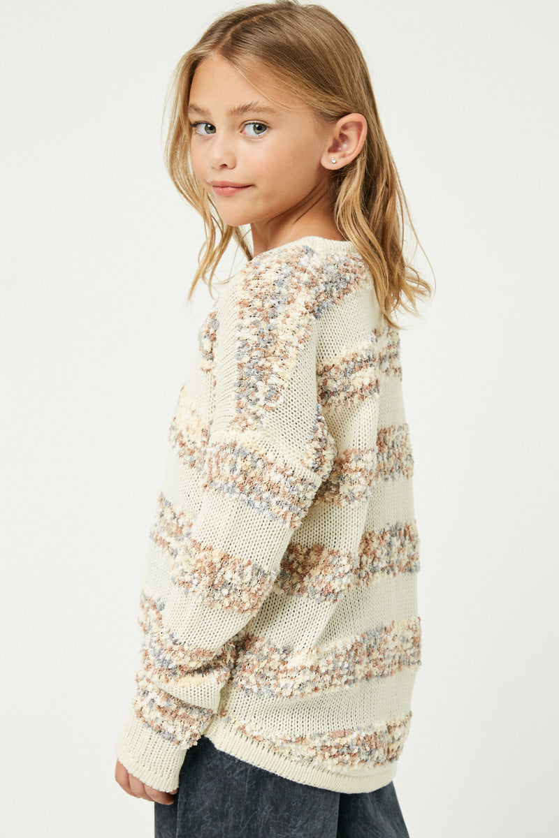 Poppy Popcorn Striped Crew Neck Sweater Girls S-XL