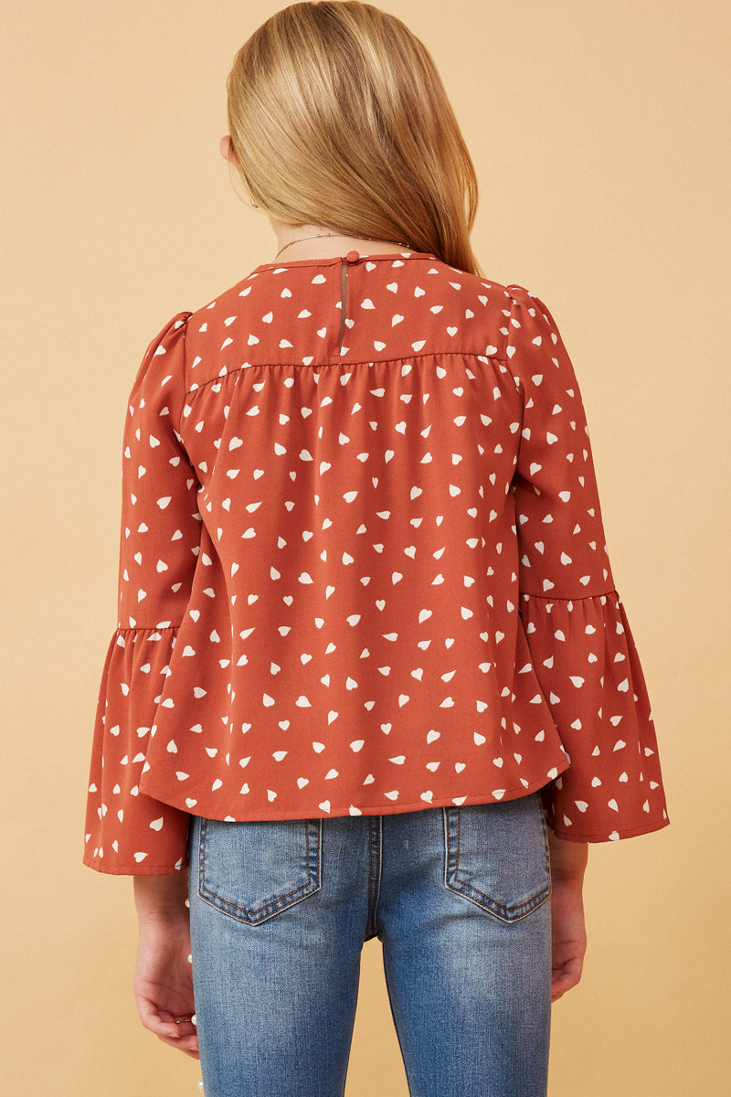 Sydney Rose Tiered Puff Shoulder Top with Hearts and Bell Sleeves S-XL