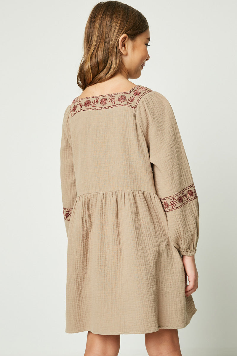 TAFFY Khaki Woven Midi Dress Featuring Red Embroidery S-XL