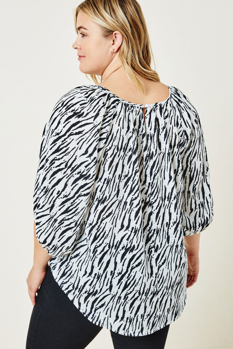 Zena Plus Zebra Front Tie Career Blouse 1XL-3XL
