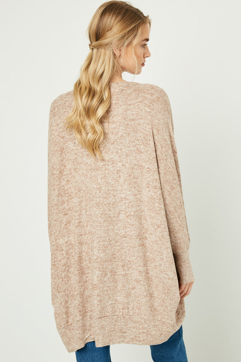 Autumn Oversized Cozy Brown Open Cardigan Cover with Dolman Sleeves S-L